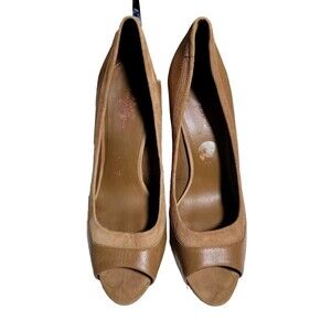 Banana Republic Shoes Women Brown Taupe Leather Suede  Open Toe Pump Heels Sz 10
